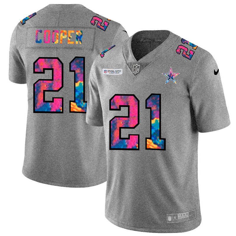 NFL Dallas Cowboys #21 Ezekiel Elliott Men Nike MultiColor 2020  Crucial Catch  Jersey Grey